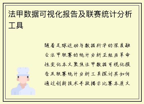 法甲数据可视化报告及联赛统计分析工具