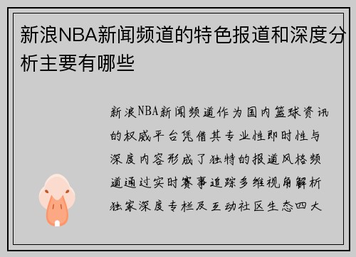 新浪NBA新闻频道的特色报道和深度分析主要有哪些